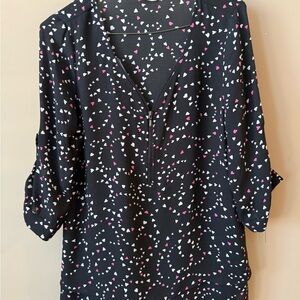 Reitmans Black Blouse with Pink and White Accents